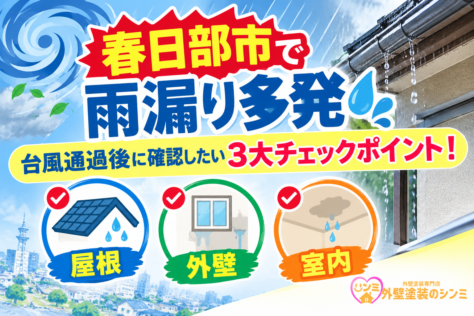 ⚠️春日部市で雨漏り多発｜台風通過後に確認したい3大チェックポイント！