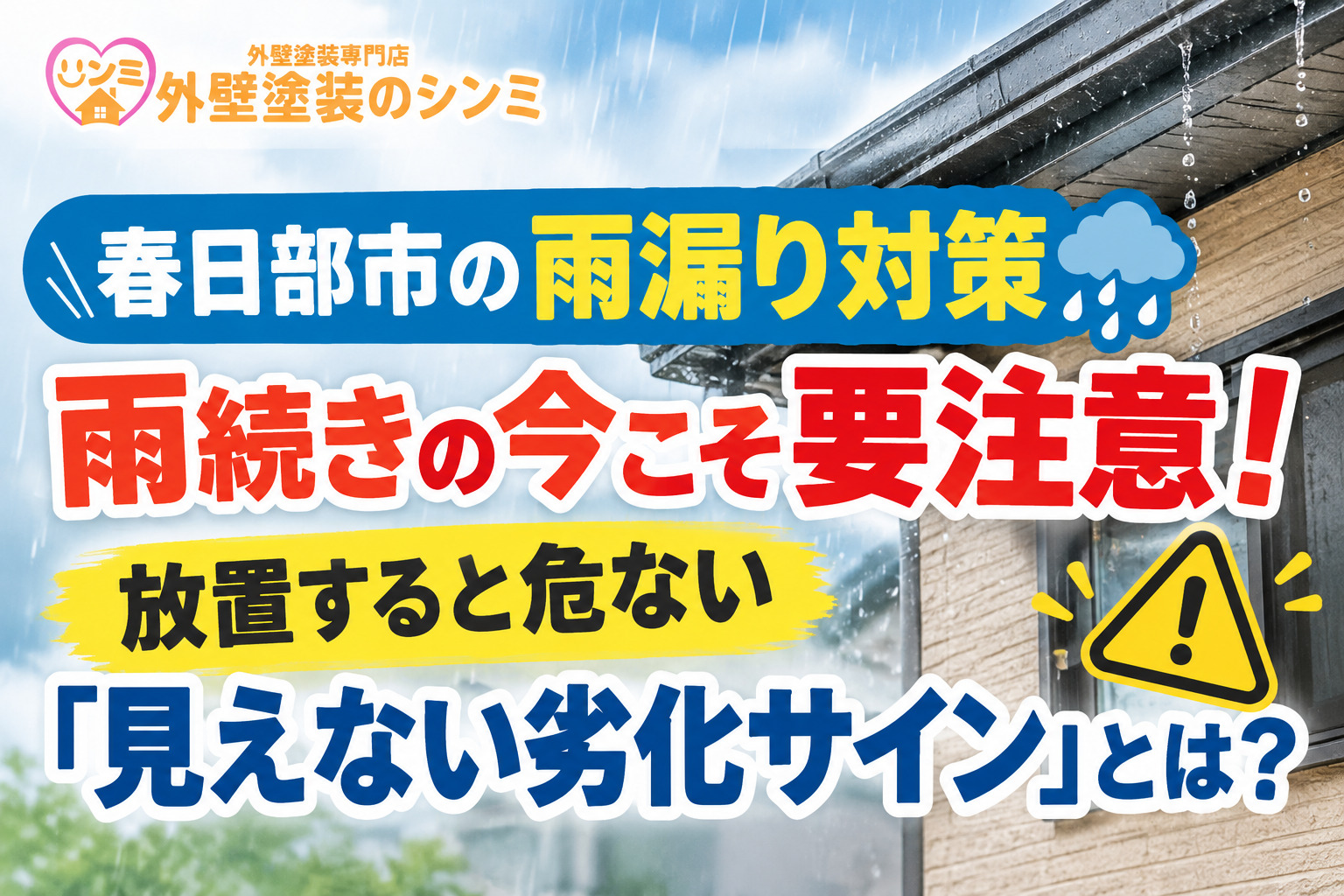 【春日部市の雨漏り対策】雨続きの今こそ要注意！放置すると危ない「見えない劣化サイン」とは？